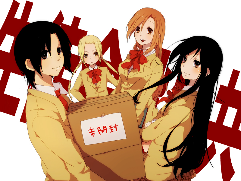 black_hair blazer blonde_hair hagimura_suzu long_hair midget school_uniform seitokai_yakuindomo shichijou_aria tomo_(sjim) tsuda_takatoshi twintails