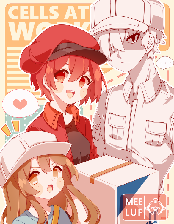 ... 1boy 2girls ae-3803 artist_name black_eyes black_shirt blue_shirt blush_stickers box brown_hair cabbie_hat child closed_mouth collared_jacket collared_shirt colored_skin commentary copyright_name english_commentary eyelashes frown hat hataraku_saibou heart holding holding_box jacket long_sleeves looking_at_viewer making-of_available meelaffs military_hat military_uniform multiple_girls notice_lines open_mouth orange_eyes platelet_(hataraku_saibou) pocket red_eyes red_headwear red_jacket redhead shirt short_hair sidelocks single_strap smile spoken_heart teeth u-1146 uniform upper_body upper_teeth_only v-shaped_eyebrows watermark white_hair white_headwear white_shirt white_skin white_sleeves yellow_background
