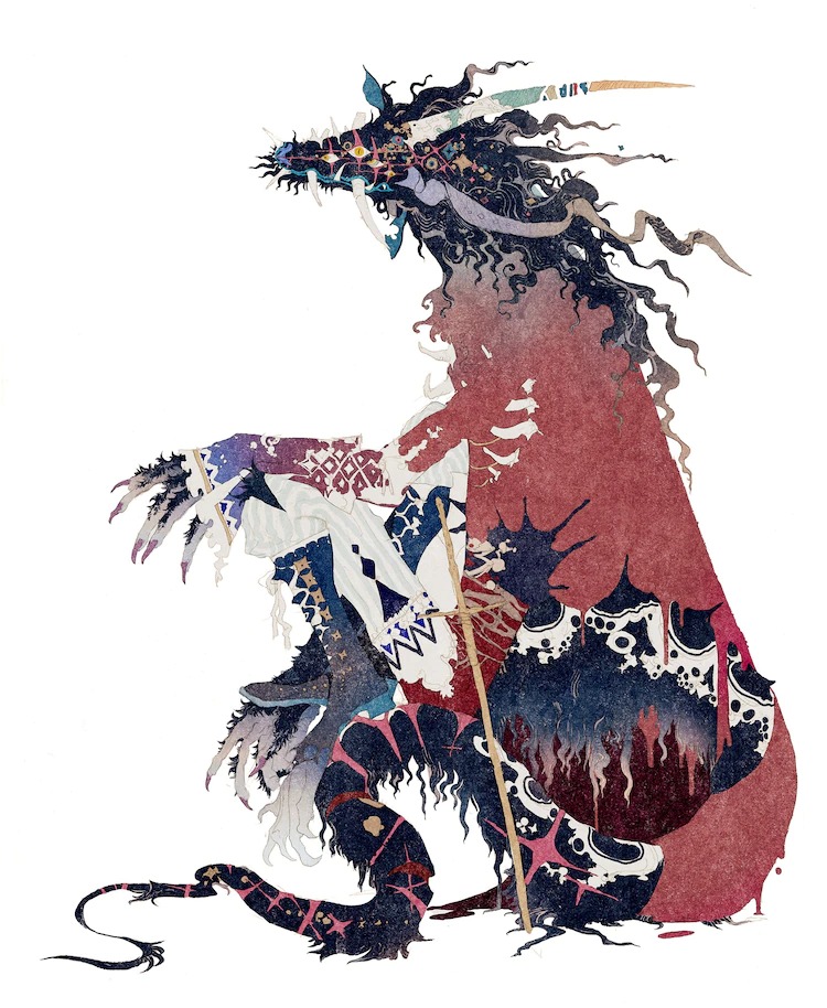 1boy akiya_kageichi claws coat dragon_boy dragon_horns dragon_tail extra_eyes fang fang_out furry furry_male horns male_focus official_art red_coat ryuu_(ryuu_to_sobakasu_no_hime) ryuu_to_sobakasu_no_hime tail white_background