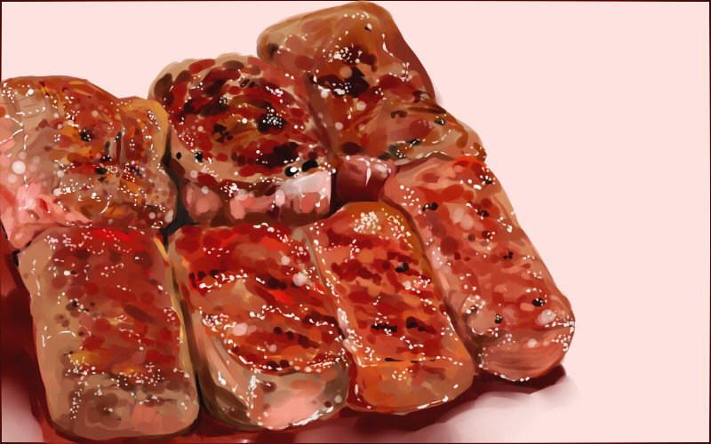 food food_focus meat no_humans original pink_background simple_background still_life tsubasawings