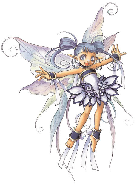 1990s_(style) 1girl :d ankle_bow ankle_cuffs bare_arms bare_legs bare_shoulders barefoot blue_eyes blue_hair bow choker dress earrings fairy fairy_wings floating hair_rings jewelry kouklotheatro legs_apart looking_at_viewer medium_hair naas_(kouklotheatro) non-web_source official_art open_mouth ouse_kohime outstretched_arms pointy_ears retro_artstyle short_dress simple_background smile solo spread_arms twintails white_background white_bow white_dress wings wrist_bow wrist_cuffs
