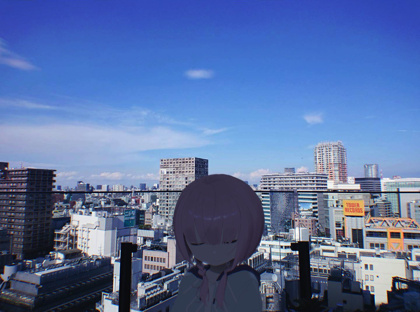 1girl blue_jacket blue_sky braid building city cityscape closed_eyes expressionless hair_over_shoulder hood hood_down hooded_jacket jacket kaf_(kamitsubaki_studio) kamitsubaki_studio long_hair low_twin_braids open_clothes open_jacket outdoors photo_background pink_hair shade shirt sky skyscraper solo tengoku_(uu_1059) twin_braids upper_body virtual_youtuber white_shirt wide_shot