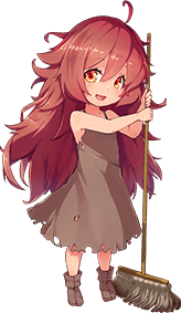 1girl artist_request bare_shoulders brown_dress brown_footwear dress full_body game_cg hair_between_eyes holding holding_mop long_hair lowres messy_hair monster_musume_no_iru_nichijou monster_musume_no_iru_nichijou_online mop official_art redhead solo spaghetti_strap tachi-e torn_clothes torn_dress transparent_background unyi_(monster_musume)