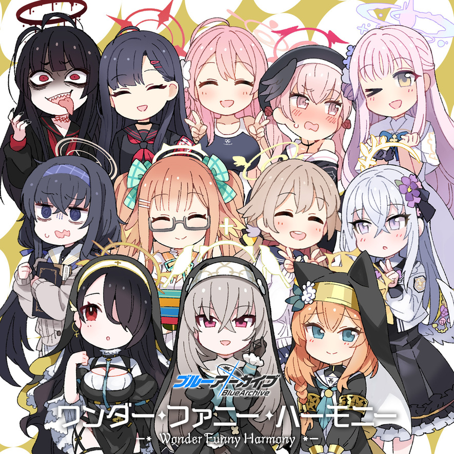 ahoge artist_request azusa_(blue_archive) black_hair blonde_hair blue_archive blue_eyes blush book braid breasts closed_eyes closed_mouth double_v glasses grey_hair hair_between_eyes halo hanako_(blue_archive) hifumi_(blue_archive) hinata_(blue_archive) holding holding_book ichika_(blue_archive) koharu_(blue_archive) looking_at_viewer mari_(blue_archive) mika_(blue_archive) multiple_girls nun official_art one_eye_closed one_eye_covered open_mouth orange_hair pink_eyes pink_hair purple_hair red_eyes sakurako_(blue_archive) school_swimsuit school_uniform shimiko_(blue_archive) swimsuit tongue tongue_out tsurugi_(blue_archive) twintails ui_(blue_archive) v violet_eyes