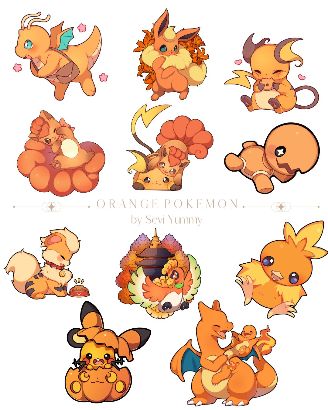 :3 :d animal_focus antennae artist_name autumn_leaves bag beak bell bird_tail blue_eyes blush brown_fur charizard charmander closed_eyes collar colored_skin commentary cookie dedenne dog dragon_wings dragonite eating fangs feathered_wings fire flareon food green_eyes growlithe heart highres ho-oh jack-o'-lantern lying mane mouse multiple_tails neck_bell no_humans on_stomach one_eye_closed open_mouth orange_fur orange_skin pawpads pokemon pokemon_(creature) raichu red_eyes sevi_(seviyummy) shoulder_bag skin_fangs smile star-shaped_pupils star_(symbol) symbol-shaped_pupils tail talons torchic trapinch vulpix whiskers wings
