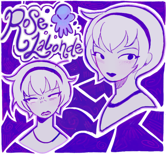 1girl annoyed beta_kids black_lips headband homestuck looking_to_the_side non-web_source pink_light purple_background rose_lalonde short_hair source_request spiral