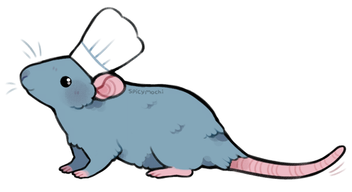 animal animal_focus chef_hat chibi commentary drawing english_commentary from_side full_body grey_fur hat mouse no_humans ratatouille spicymochi transparent_background tumblr_username whiskers white_headwear