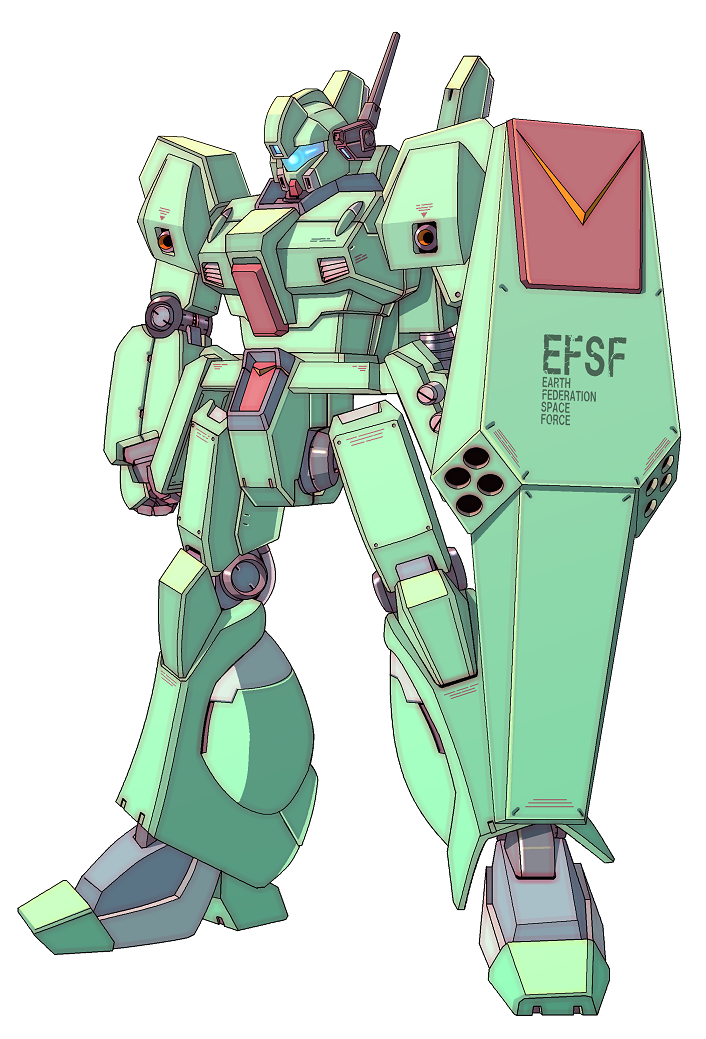 commentary_request concept_art gundam gundam_f91 jegan joy_(cyber_x_heaven) looking_ahead machinery mecha mecha_focus missile_pod mobile_suit no_humans radio_antenna robot science_fiction shield vernier_thrusters white_background