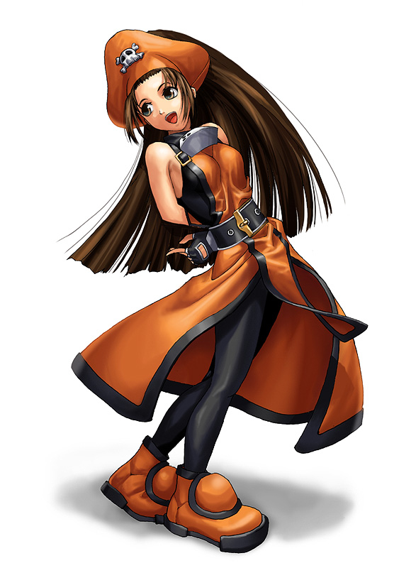 brown_hair fingerless_gloves gloves guilty_gear hat long_hair may may_(guilty_gear) pantyhose pirate_hat skull_and_crossbones solo
