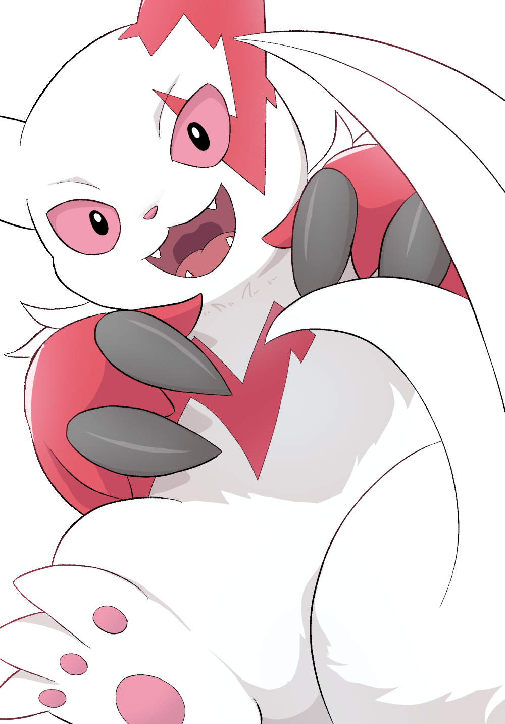 colored_sclera highres looking_at_viewer no_humans open_mouth pokemon pokemon_(creature) red_sclera rumine_(yoshi1234567) simple_background solo white_background zangoose