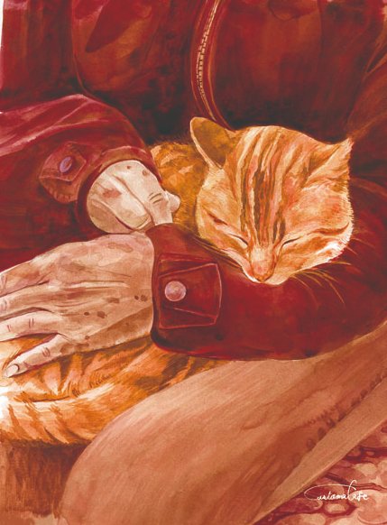 1other animal artworksmil cat faceless holding holding_animal original signature sitting sleeping solo_focus