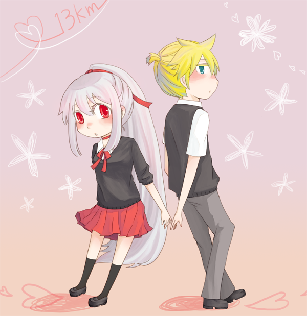 kagamine_len lian ponytail ponytails silver_hair sukone_tei utau vocaloid