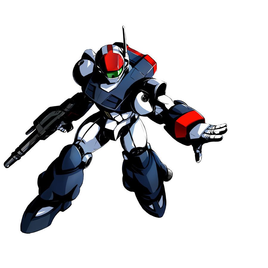 ez6 galactic_drifter_vifam ginga_hyouryuu_vifam gun mecha oldschool rifle simple_background solo vifam weapon