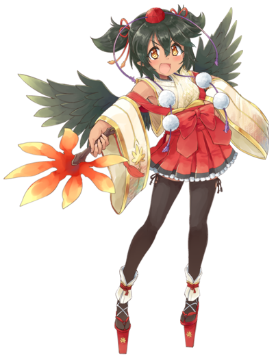1girl artist_request black_hair black_thighhighs black_wings blush bow brown_eyes detached_sleeves feathered_wings full_body game_cg geta hair_between_eyes hand_fan hauchiwa holding holding_fan looking_at_viewer monster_musume_no_iru_nichijou monster_musume_no_iru_nichijou_online official_art open_mouth pointy_ears red_bow red_skirt shizuka_(monster_musume) short_hair short_twintails side-tie_thighhighs skirt solo tachi-e tengu-geta thigh-highs transparent_background twintails wide_sleeves wings zettai_ryouiki