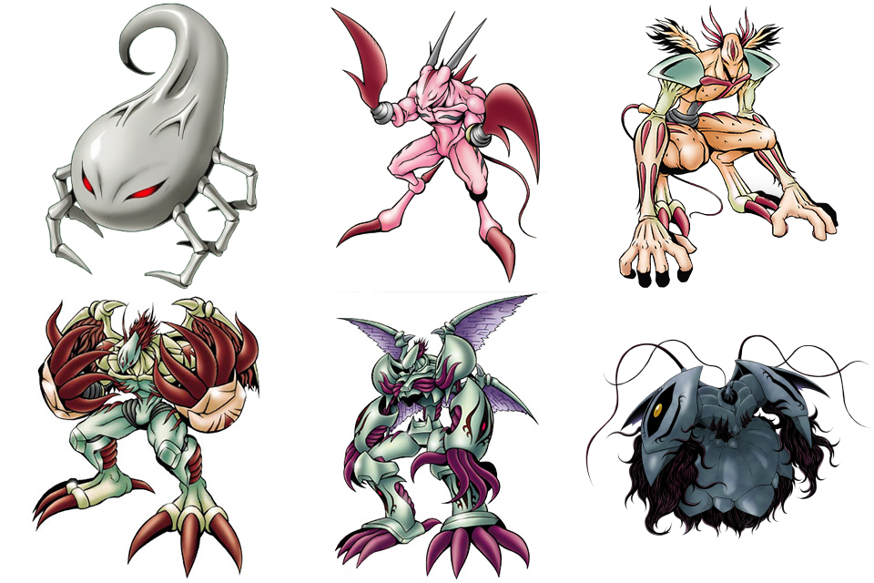 arkadimon_adult arkadimon_baby arkadimon_child arkadimon_perfect arkadimon_super_ultimate arkadimon_ultimate black_sclera claws colored_sclera digimon evolution evolutionary_line floating horns looking_at_viewer monster official_art red_eyes redhead simple_background tail tentacles white_background wings