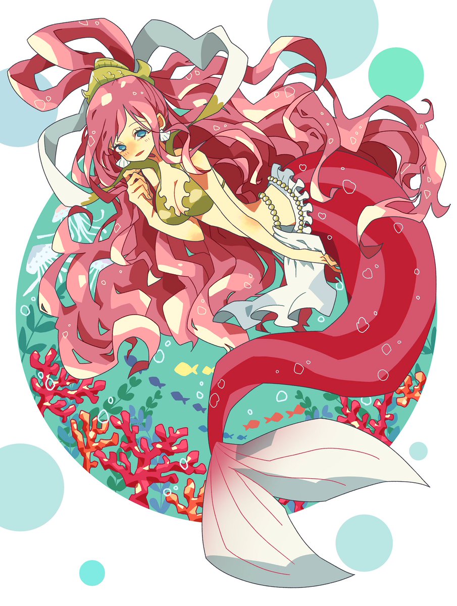 1girl bad_id bad_twitter_id blue_eyes commentary_request fish fish_hair_ornament hagoromo hair_ornament highres in_water long_hair looking_at_viewer mermaid monster_girl noise_pp one_piece pink_hair shawl shirahoshi solo very_long_hair
