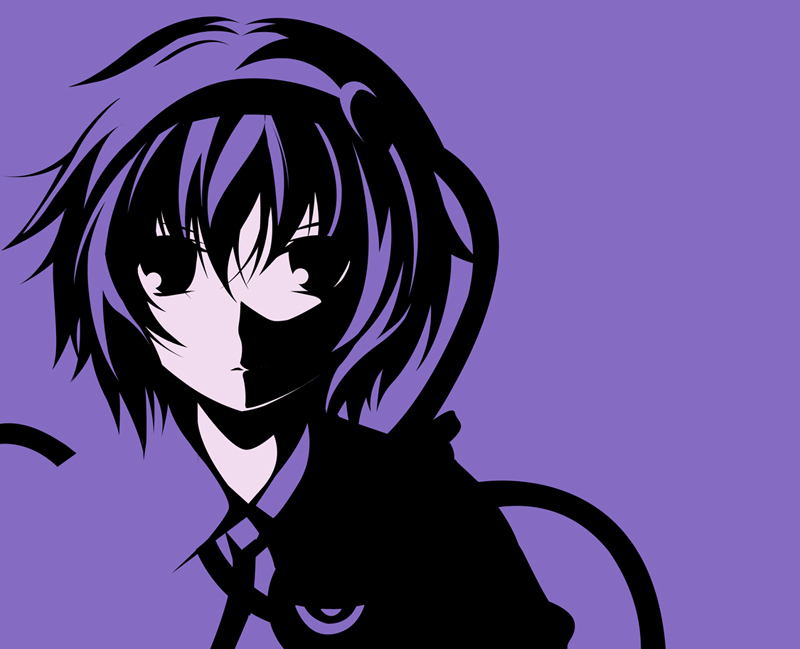 high_contrast komeiji_satori kumakichi_(kuma-ana) monochrome no_lineart purple purple_background solo third_eye touhou