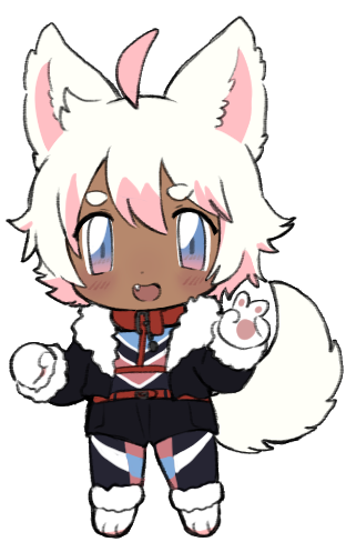 1boy ahoge animal_collar animal_ears animal_hands black_bodysuit black_jacket black_pants black_shorts blue_eyes bodysuit borrowed_character chest_harness chibi collar colored_inner_hair colored_tips dark-skinned_male dark_skin dog_boy dog_ears dog_tail fang full_body fur-trimmed_jacket fur-trimmed_pants fur-trimmed_sleeves fur_collar fur_trim gloves gradient_eyes hair_between_eyes harness jacket lapithai long_sleeves looking_at_viewer lowres male_focus multicolored_eyes multicolored_hair open_mouth original pants paw_gloves paw_shoes pink_eyes pink_hair red_collar short_eyebrows short_hair shorts simple_background solo standing tail transparent_background v white_gloves white_hair