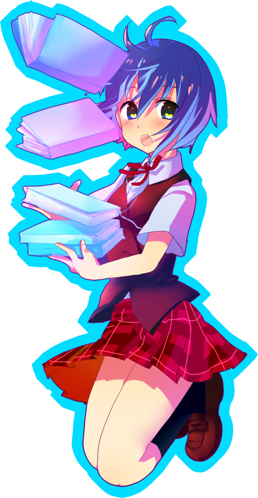 book highres mahou_sensei_negima! miyazaki_nodoka multicolored_eyes plaid plaid_skirt school_uniform short_hair skirt symbol-shaped_pupils tartan unchi