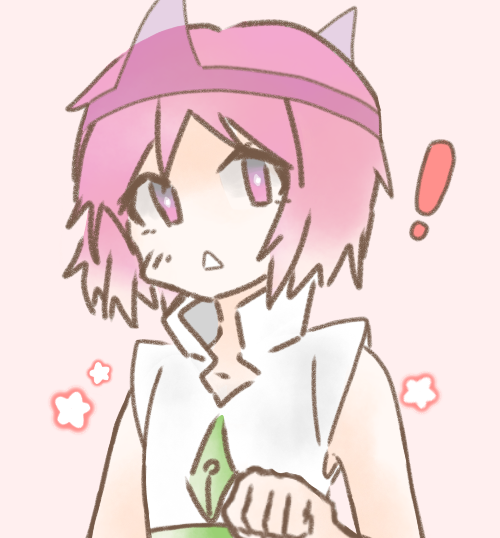 ! 1other androgynous bright_pupils len'en no_nose other_focus pink_background pink_eyes pink_hair shion_(len'en) shirt short_hair simple_background sleeveless sleeveless_shirt solo triangle_mouth triangular_headpiece upper_body white_pupils white_shirt zhaozhaozhaozhaozhao083