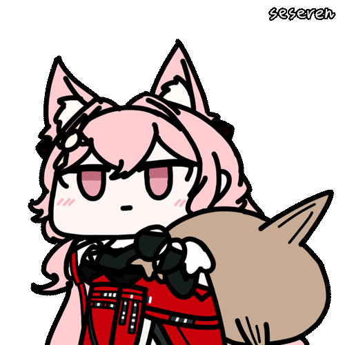 1girl animal_ear_fluff animal_ears animated animated_gif arknights artist_name chibi chinese_commentary closed_mouth commentary_request holding holding_sack long_hair lowres pink_eyes pink_hair pozyomka_(arknights) sack seseren simple_background solo transparent_background upper_body wolf_ears wolf_girl