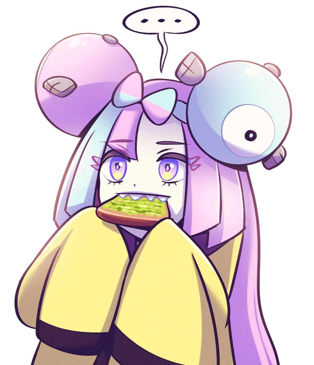 ... 1girl archived_source avocado character_hair_ornament drawfag food food_in_mouth hair_ornament highres iono_(pokemon) long_sleeves multicolored_hair pink_hair pokemon pokemon_sv sharp_teeth sleeves_past_fingers sleeves_past_wrists solo teeth transparent_background two-tone_hair upper_body violet_eyes wide_sleeves