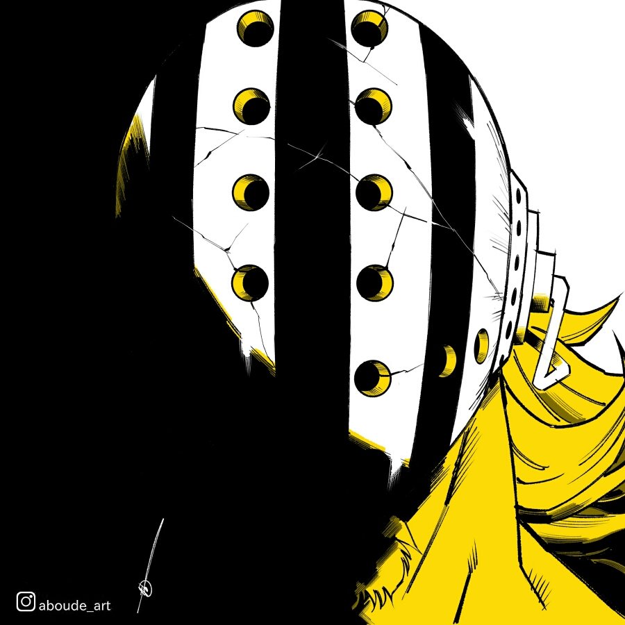 1boy aboude_art artist_name blonde_hair commentary facial_hair facial_hair_through_mask goatee hockey_mask instagram_logo instagram_username killer_(one_piece) limited_palette long_hair male_focus mask one_piece signature solo