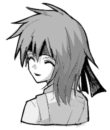 1other androgynous atoymk closed_eyes facing_viewer greyscale headband kurohebi len'en lowres medium_hair monochrome open_mouth other_focus portrait screentones shirt simple_background smile solo white_background