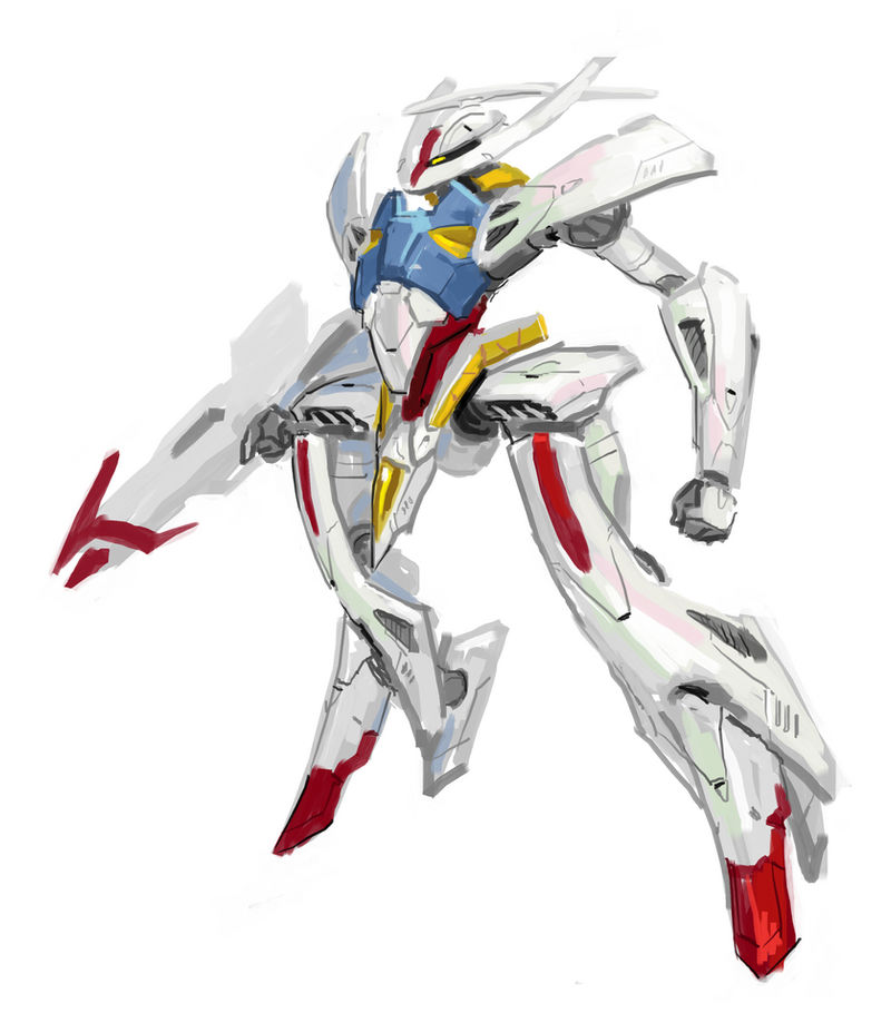 armor blue_armor cypressdahlia gun gundam holding holding_gun holding_weapon joints mecha mobile_suit multicolored_armor redesign robot robot_joints science_fiction simple_background sketch turn_a_gundam turn_a_gundam_(mobile_suit) weapon white_armor white_background yellow_eyes