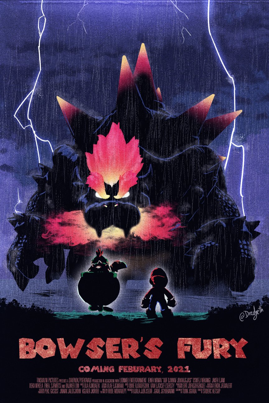 3boys bowser bowser_jr. clenched_hands clouds cloudy_sky commentary dated derivative_work dredge english_commentary english_text father_and_son floating from_behind fury_bowser giant gloves hat highres lightning male_focus mario multiple_boys outdoors rain shell size_difference sky super_mario_3d_world super_mario_3d_world_+_bowser's_fury super_mario_bros. white_gloves