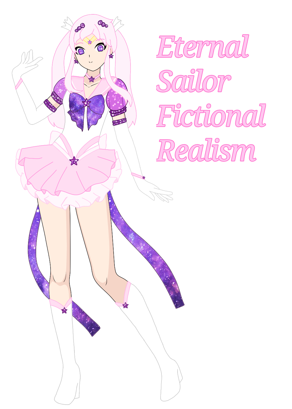 cosmic_bow highres kanori_fiction_(sailor_fictional_realism) madokasakurai pink_hair pink_sailor_collar pink_skirt sailor_collar skirt violet_eyes