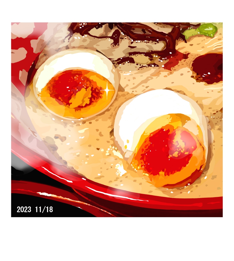 bowl dated egg_(food) food food_focus fried_egg matsuyama_kojika no_humans noodles original ramen steam still_life