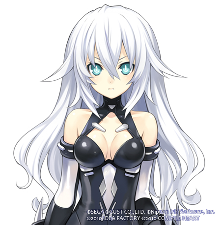 aqua_eyes bare_shoulders black_heart breasts choujigen_game_neptune cleavage detached_sleeves face gust idea_factory long_hair lowres noire official_art sega simple_background symbol-shaped_pupils tsunako very_long_hair white_hair