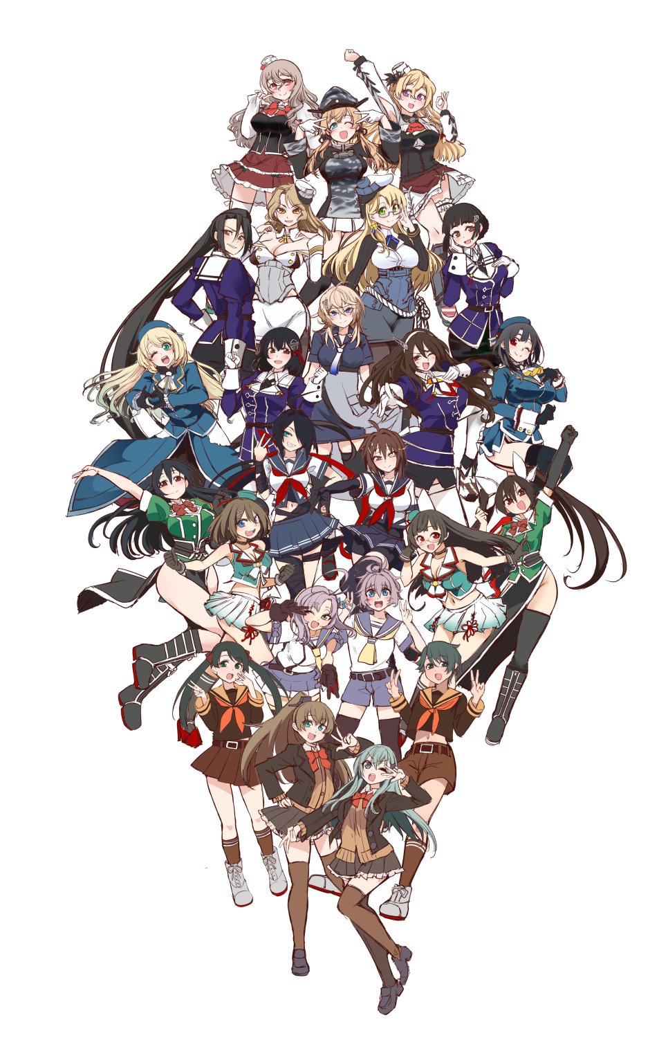 absurdly_long_hair ahoge alternate_legwear anchor_hair_ornament aoba_(kancolle) aqua_eyes aqua_hair ascot ashigara_(kancolle) ashigara_kai_ni_(kancolle) atago_(kancolle) back-to-back bare_shoulders belt beret black_belt black_footwear black_gloves black_hair black_neckerchief black_pantyhose black_ribbon black_sailor_collar black_skirt black_socks black_thighhighs blazer blonde_hair blue_eyes blue_hair blue_headwear blue_jacket blue_shirt blue_skirt blunt_bangs bob_cut bodice boots bow bowtie braid braided_bun breasts brown_cardigan brown_eyes brown_hair brown_jacket brown_sailor_collar brown_serafuku brown_shirt brown_skirt brown_socks brown_thighhighs camouflage cardigan choukai_(kancolle) choukai_kai_ni_(kancolle) collared_shirt commentary_request crop_top cross-laced_footwear detached_collar detached_sleeves double_bun double_v elbow_gloves french_braid frilled_skirt frills full_body furutaka_(kancolle) furutaka_kai_ni_(kancolle) garter_straps gloves glowing glowing_eye gradient_neckerchief green_eyes grey_eyes grey_hair grey_headwear haguro_(kancolle) haguro_kai_ni_(kancolle) hair_bun hair_ornament hair_over_one_eye hairband hairclip hat height_difference heterochromia highres houston_(kancolle) houston_kai_(kancolle) jacket kako_(kancolle) kako_kai_ni_(kancolle) kantai_collection kinugasa_(kancolle) kinugasa_kai_ni_(kancolle) lace-up_boots large_breasts light_brown_hair long_hair looking_at_viewer looking_back maya_(kancolle) maya_kai_ni_(kancolle) medium_breasts medium_hair messy_hair mikuma_(kancolle) mikuma_kai_ni_(kancolle) military_uniform mini_hat miniskirt mogami_(kancolle) mogami_kai_ni_(kancolle) multicolored_neckerchief multiple_girls myoukou_(kancolle) myoukou_kai_ni_(kancolle) nachi_(kancolle) nachi_kai_ni_(kancolle) naval_uniform neckerchief northampton_(kancolle) northampton_kai_(kancolle) one_eye_closed open_mouth orange_bow orange_bowtie orange_neckerchief orange_sailor_collar overskirt pantyhose parted_bangs peaked_cap pencil_skirt pleated_skirt pola_(kancolle) ponytail prinz_eugen_(kancolle) prinz_eugen_kai_(kancolle) purple_hair purple_jacket purple_sailor_collar purple_shorts purple_skirt red_ascot red_bow red_bowtie red_eyes red_footwear red_neckerchief red_skirt revision ribbon rope round_teeth rudder_footwear sailor_collar sailor_shirt school_uniform semi-rimless_eyewear serafuku shirt short_hair shorts side_ponytail simple_background single_elbow_glove single_hair_bun single_thighhigh skirt skirt_hold smile socks standing suzuya_(kancolle) takao_(kancolle) teeth thigh-highs thigh_gap tomboy tuscaloosa_(kancolle) twintails two-tone_gloves udukikosuke uniform upper_teeth_only v v_over_eye very_long_hair wavy_hair white_ascot white_background white_gloves white_hairband white_headwear white_pantyhose white_sailor_collar white_shirt white_skirt white_thighhighs yellow_eyes yellow_neckerchief zara_(kancolle) zara_due_(kancolle)
