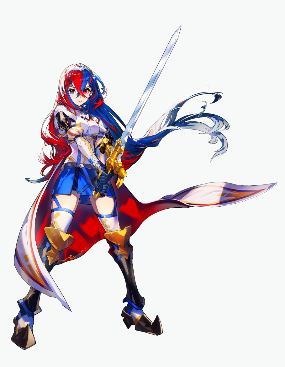 1girl alear_(female)_(fire_emblem) alear_(fire_emblem) armor blue_eyes blue_hair breasts clawed_boots crossed_bangs fire_emblem fire_emblem_engage full_body heterochromia holding holding_sword holding_weapon knee_guards liberation_(fire_emblem) long_hair looking_at_viewer medium_breasts mika_pikazo multicolored_hair official_art pointy_footwear red_eyes redhead solo split-color_hair sword thigh-highs thigh_strap tiara two-tone_hair very_long_hair weapon