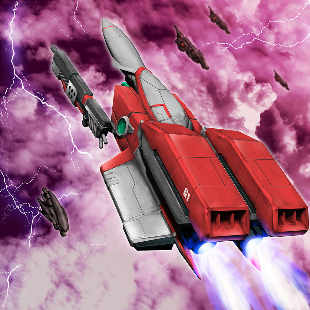 biometal_(game) blue_fire clouds electricity fire gun mecha nou_shiroppu robot spacecraft weapon