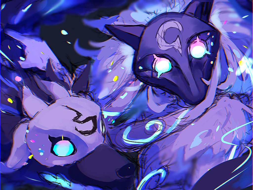 1girl animal_ears body_fur breasts furry furry_female glowing glowing_eyes horns karu_monu_fu kindred_(league_of_legends) lamb_(league_of_legends) league_of_legends long_hair looking_at_viewer mask upper_body wolf_(league_of_legends)