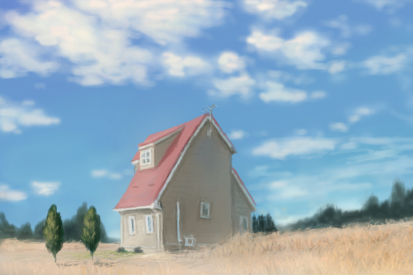 blue_sky bush clouds day drawfag field house no_humans oekaki original outdoors sky tree wheat_field window