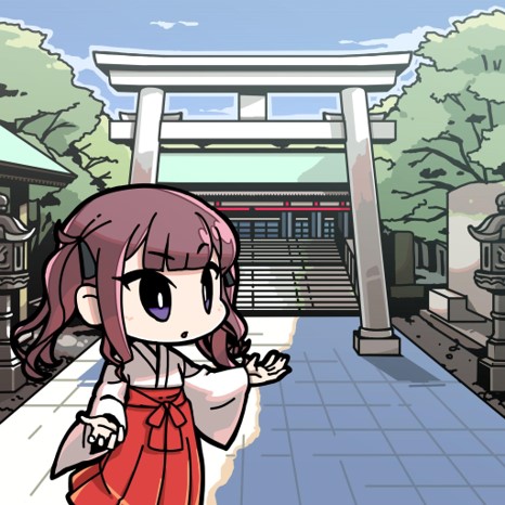 1girl alternate_costume architecture blue_sky blunt_bangs brown_hair cevio chibi day east_asian_architecture feet_out_of_frame hakama japanese_clothes kimono long_hair long_sleeves looking_ahead lowres miko moyasiwhite natsuki_karin otaru_(hokkaido) outdoors outline parted_lips raised_eyebrow real_world_location red_hakama second-party_source shadow shrine sky solo stairs standing stone_lantern synthesizer_v tree twintails violet_eyes white_kimono