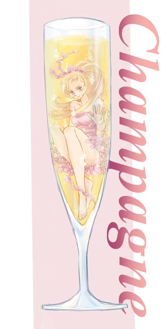 barefoot blonde_hair champagne cup food girl_in_a_cup girl_in_food glass in_container in_cup in_food legs long_hair minigirl original solo