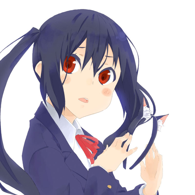 black_hair cat_ears k-on! long_hair nakano_azusa red_eyes reki_(tiny_fin) school_uniform twintails