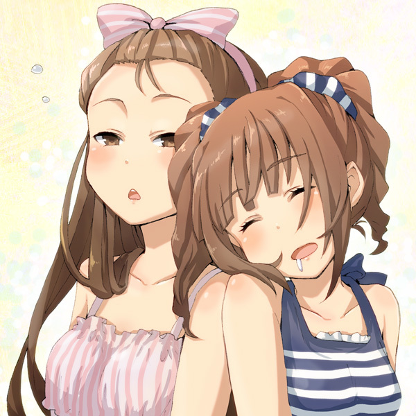 casual closed_eyes face idolmaster k.y_ko long_hair minase_iori saliva sleeping takatsuki_yayoi