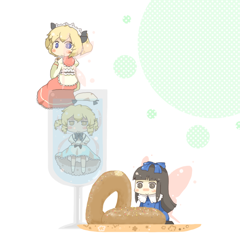 cup doughnut eating fairy food girl_in_a_cup girl_in_food in_container in_cup in_food inishie luna_child minigirl multiple_girls star_sapphire sunny_milk touhou wings