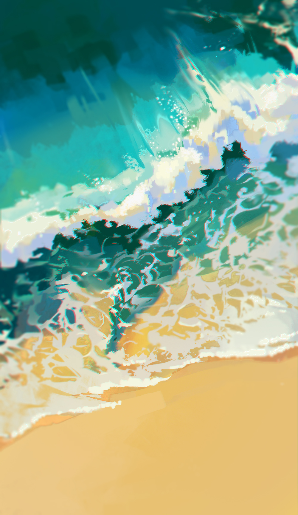 beach blue_sky commentary commentary_request day english_commentary highres no_humans ocean original sand scenery sky still_life waves yoohu6