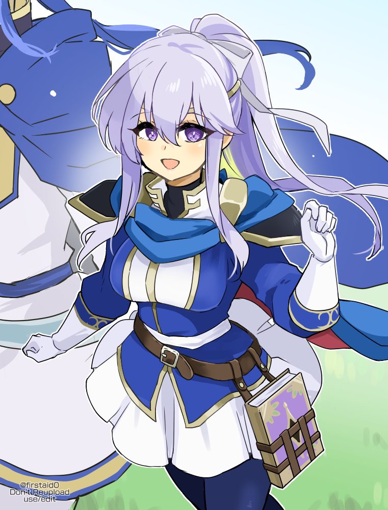 1boy 1girl belt blue_cape blue_hair book brother_and_sister cape circlet cosplay fire_emblem fire_emblem:_genealogy_of_the_holy_war gloves julia_(fire_emblem) long_hair looking_at_viewer open_mouth ponytail purple_hair seliph_(fire_emblem) seliph_(fire_emblem)_(cosplay) siblings skirt violet_eyes white_gloves yukia_(firstaid0)