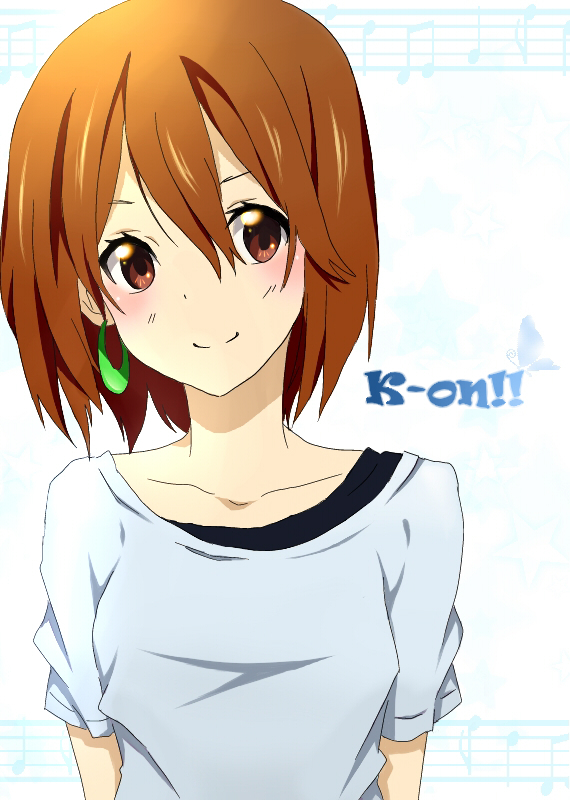 brown_eyes brown_hair earrings hirasawa_yui jewelry k-on! listen!! natsu_(rebornlove390) short_hair smile