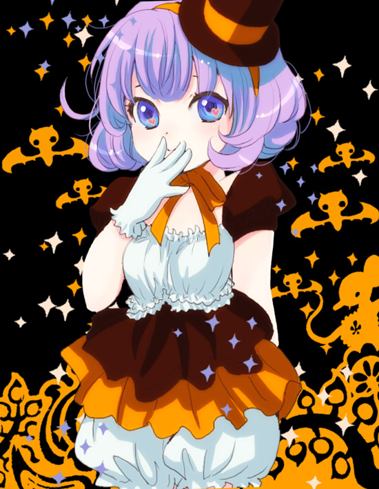 gloves harumi_chihiro hat heart_eyes original purple_eyes purple_hair smile solo symbol-shaped_pupils violet_eyes