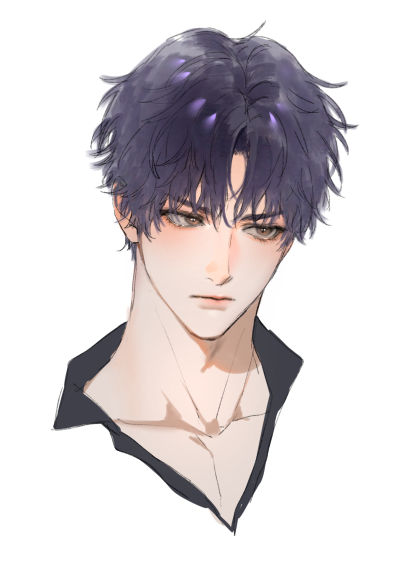 1boy black_shirt brown_eyes collarbone commentary expressionless kanapy lips love_and_deepspace male_focus portrait purple_hair rafayel_(love_and_deepspace) shirt short_hair solo symbol-only_commentary