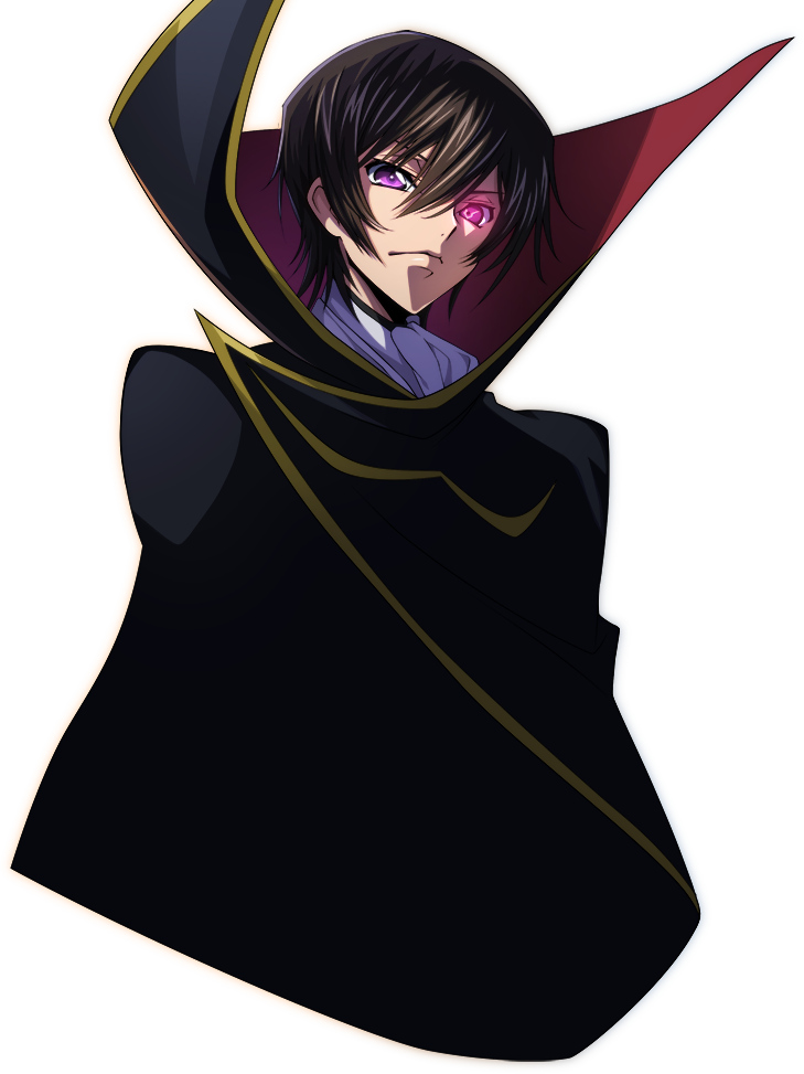 1boy artist_request ascot black_cape black_hair cape closed_mouth code_geass code_geass:_lost_stories cropped_torso geass glowing glowing_eye gold_trim hair_between_eyes high_collar lelouch_vi_britannia looking_at_viewer male_focus non-web_source official_art short_hair sidelocks simple_background solo transparent_background two-sided_cape two-sided_fabric upper_body v-shaped_eyebrows violet_eyes white_ascot