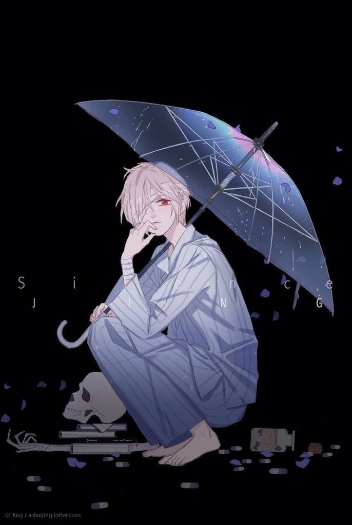 1boy artist_name ashuijing bandage_over_one_eye bandaged_arm bandages barefoot black_background blonde_hair book book_stack collared_shirt commentary cork english_commentary english_text feet from_side frown full_body hand_on_own_cheek hand_on_own_face holding holding_umbrella lofter_username long_sleeves looking_at_viewer male_focus one-eyed original pajamas pants parted_lips petals pill pill_bottle rain red_eyes shirt short_hair simple_background skeletal_hand skull solo squatting striped_clothes striped_pants striped_shirt toenails toes transparent_background umbrella vertical-striped_clothes vertical-striped_pants vertical-striped_shirt vertical-striped_sleeves white_pajamas white_pants white_shirt white_sleeves